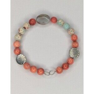 Adjustable Bracelet - Cuff, One Size, Blue & Orange Amazonite Gemstones NEW